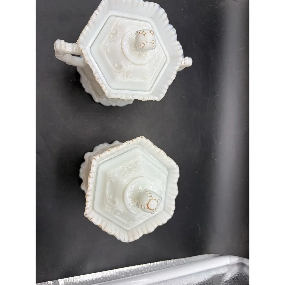 Vintage Westmoreland Milk Glass Princess Feather Sugar Bowl & Tea Canister Set